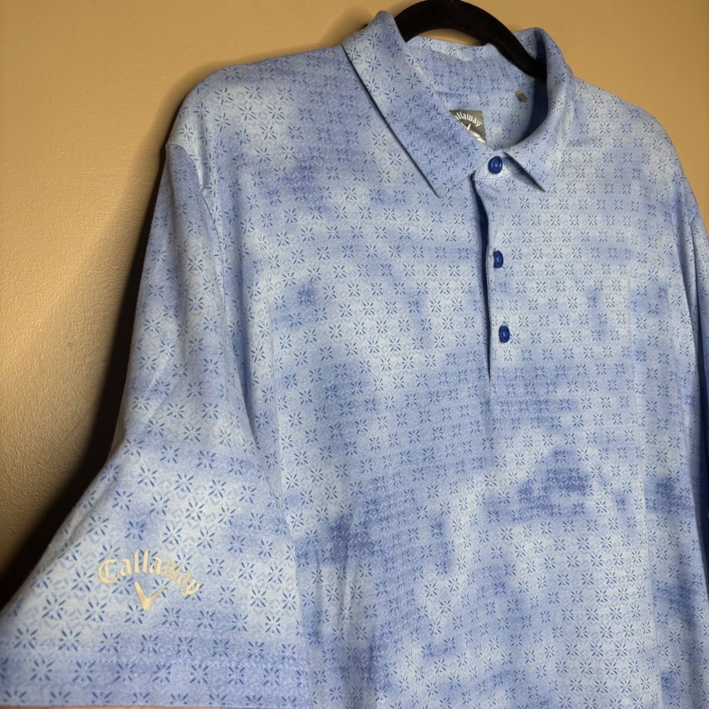 Callaway Mens XL Opti-Dri Swing Tech Blue Tie Dye Geometric Golf Polo Shirt